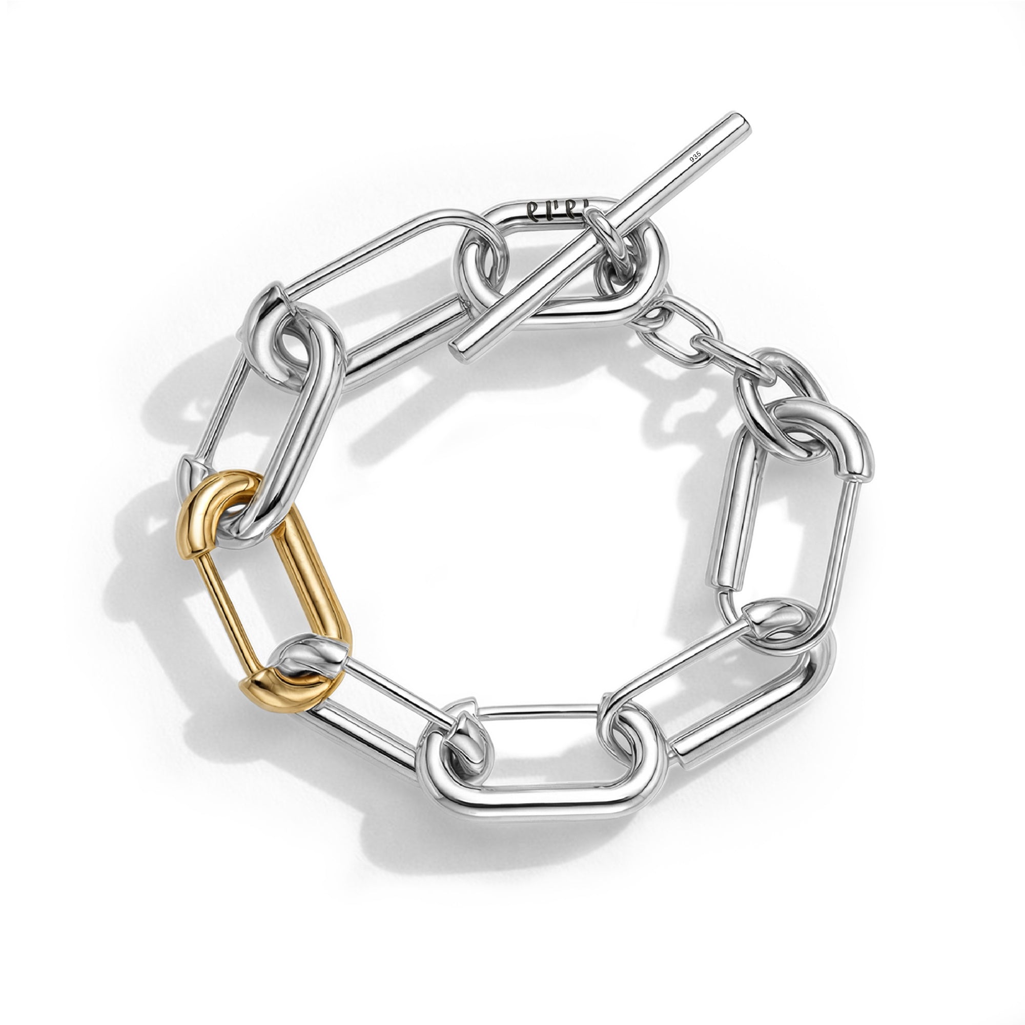 COMO BRACELET MEDIUM LINKS | TWO TONE SILVER & YELLOW GOLD